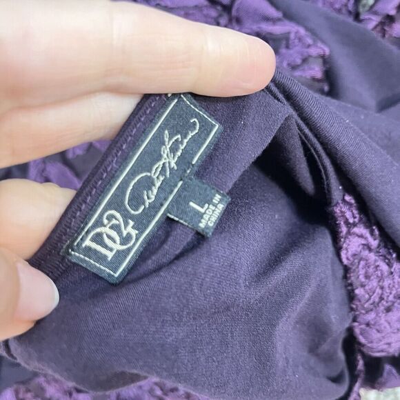 DG2 Blouse size Large Purple Floral Velvet Cutouts Wedding Evening Cocktail Slim - Picture 16 of 16